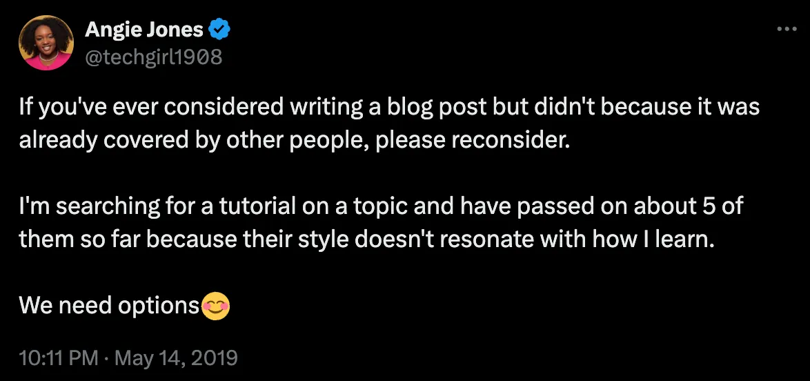 Tweet by Angie Jones